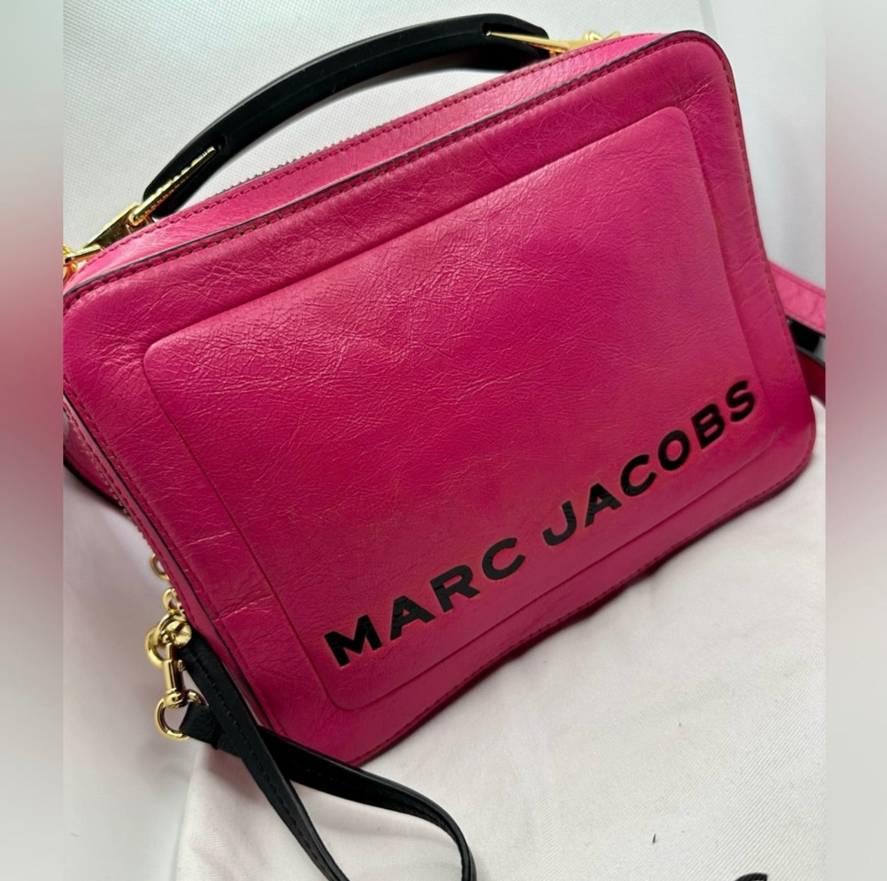 Marc Jacobs Hot Pink Distressed Leather The Box 23 Crossbody Bag
