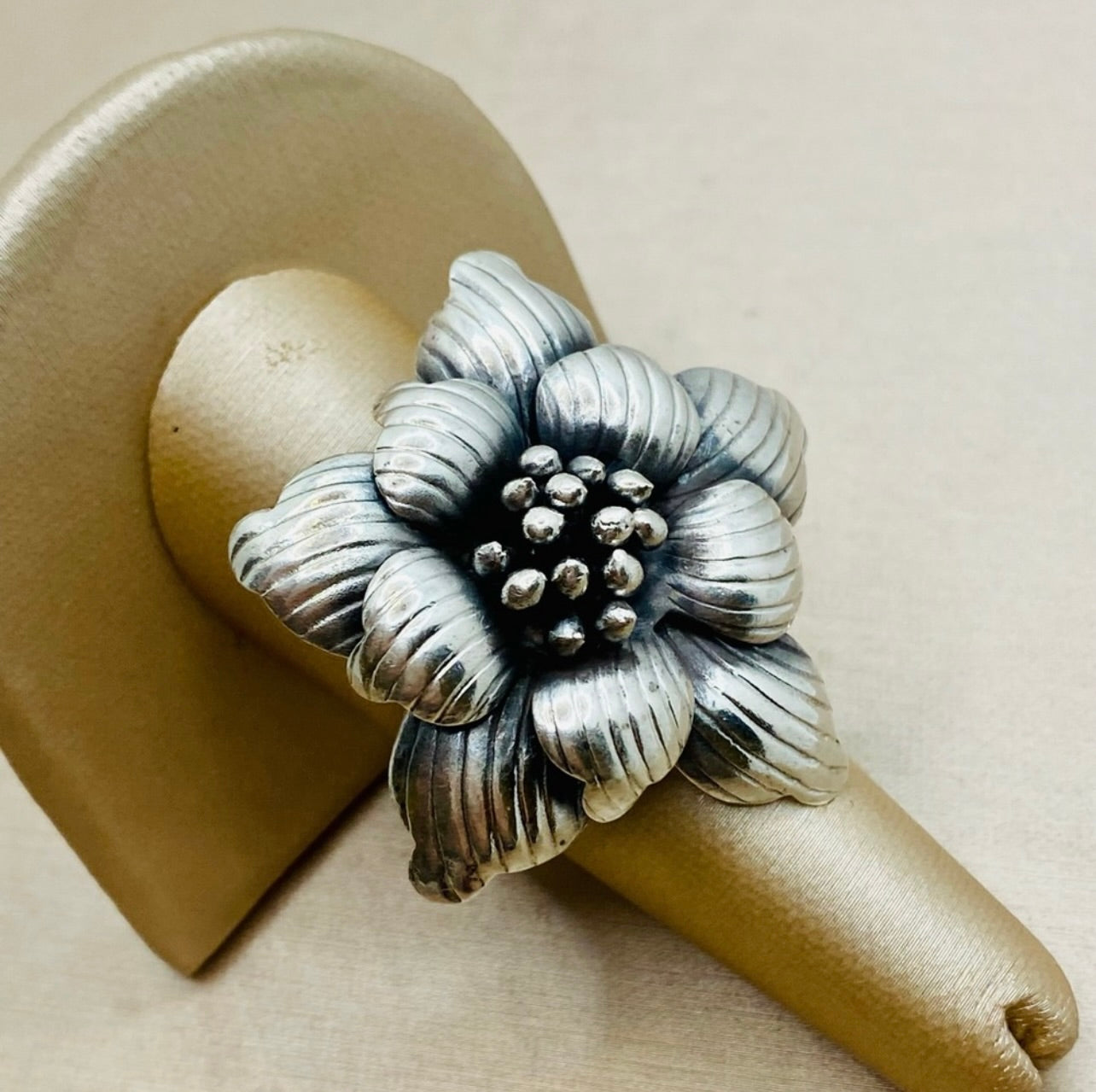Vintage Oversized 925 Sterling Silver The Bloom Flower Design Adjustable Ring