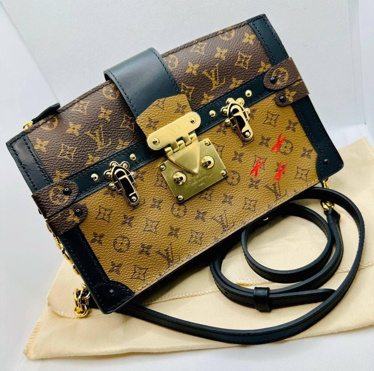 New Louis Vuitton Reverse Monogram Trunk Clutch w/ Strap