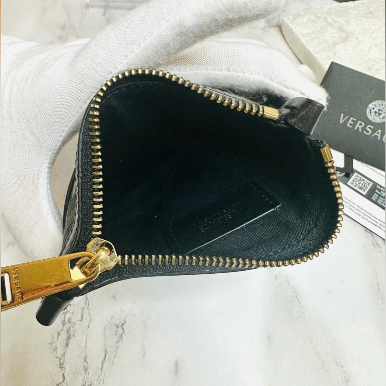 New Versace Khaki/Tan/Black La Greca & Black Leather Signature Modular Pouch