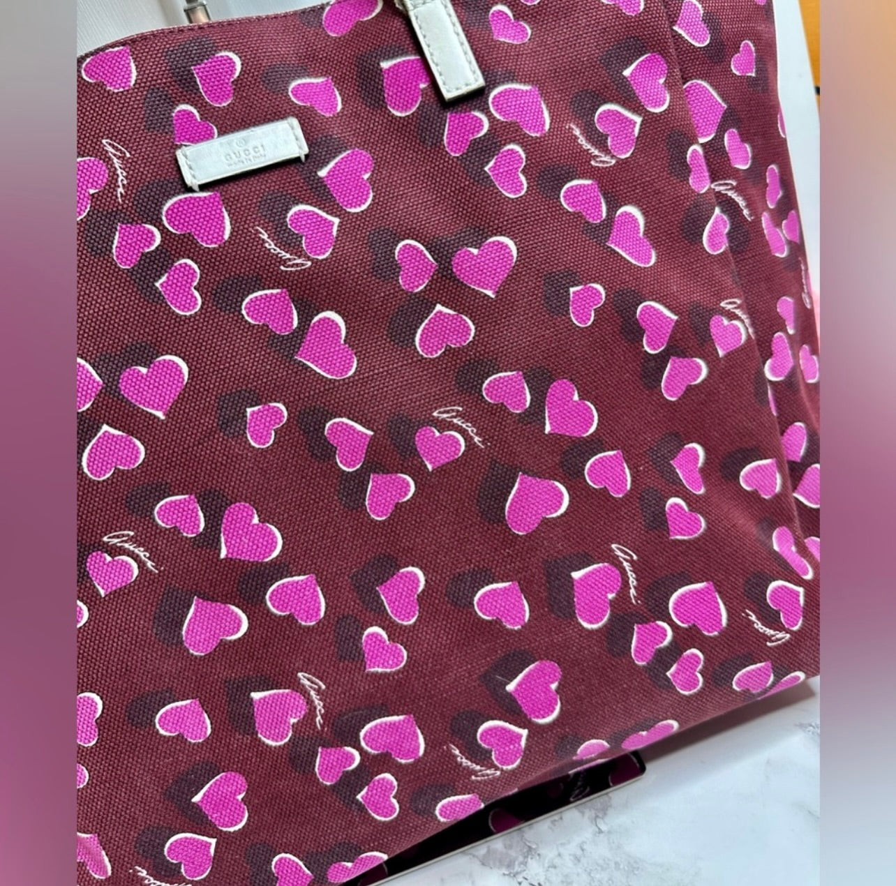 Limited Edition GUCCI Heartbeat Print Canvas Tote Bag