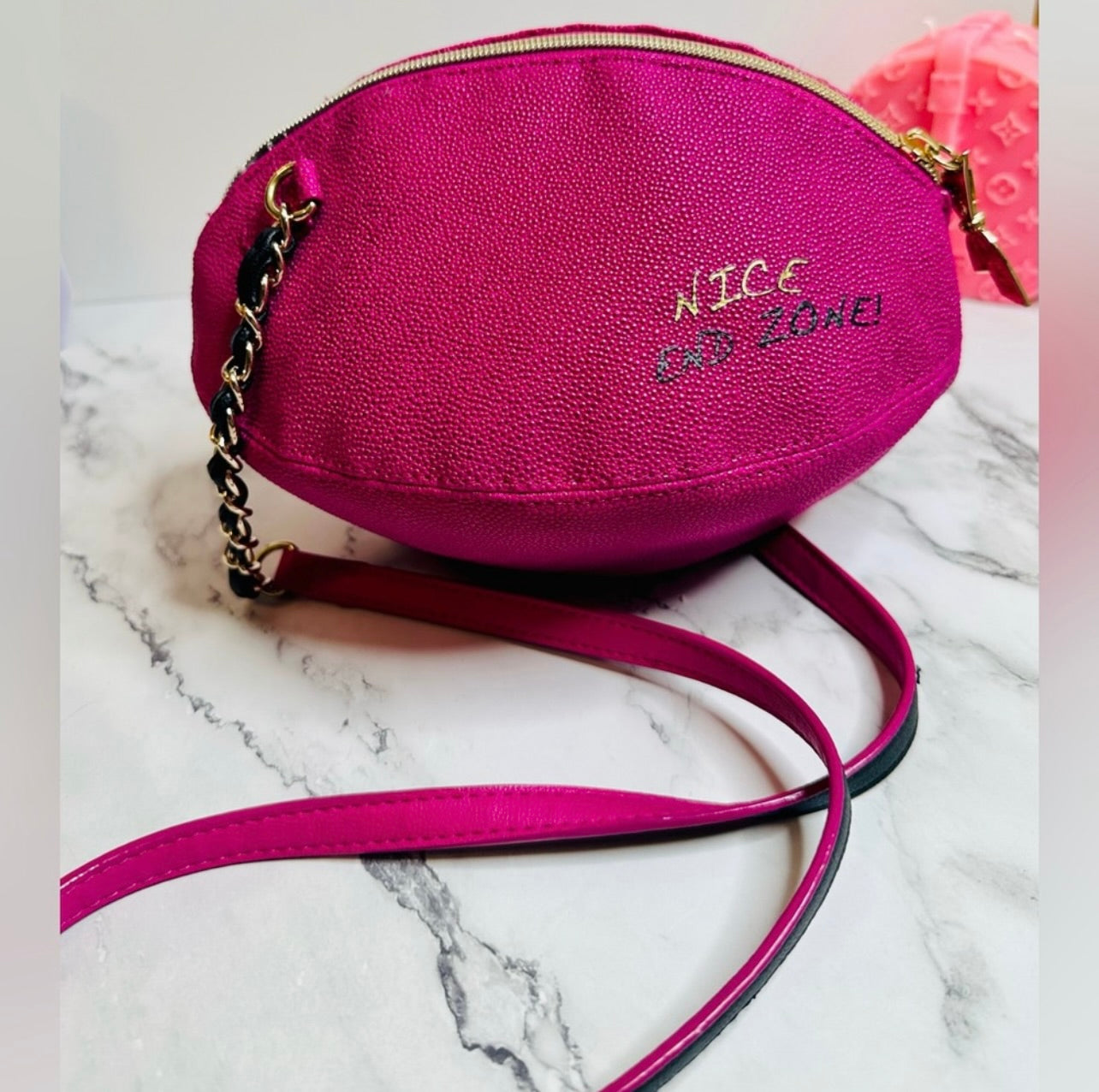 Betsey Johnson Metallic Pink Tackle Me Kitsch Football Crossbody Bag