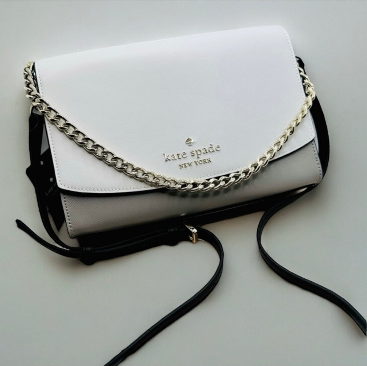 New Kate Spade Carson Nimbus Grey Colorblock Saffiano Leather Convertible Crossbody