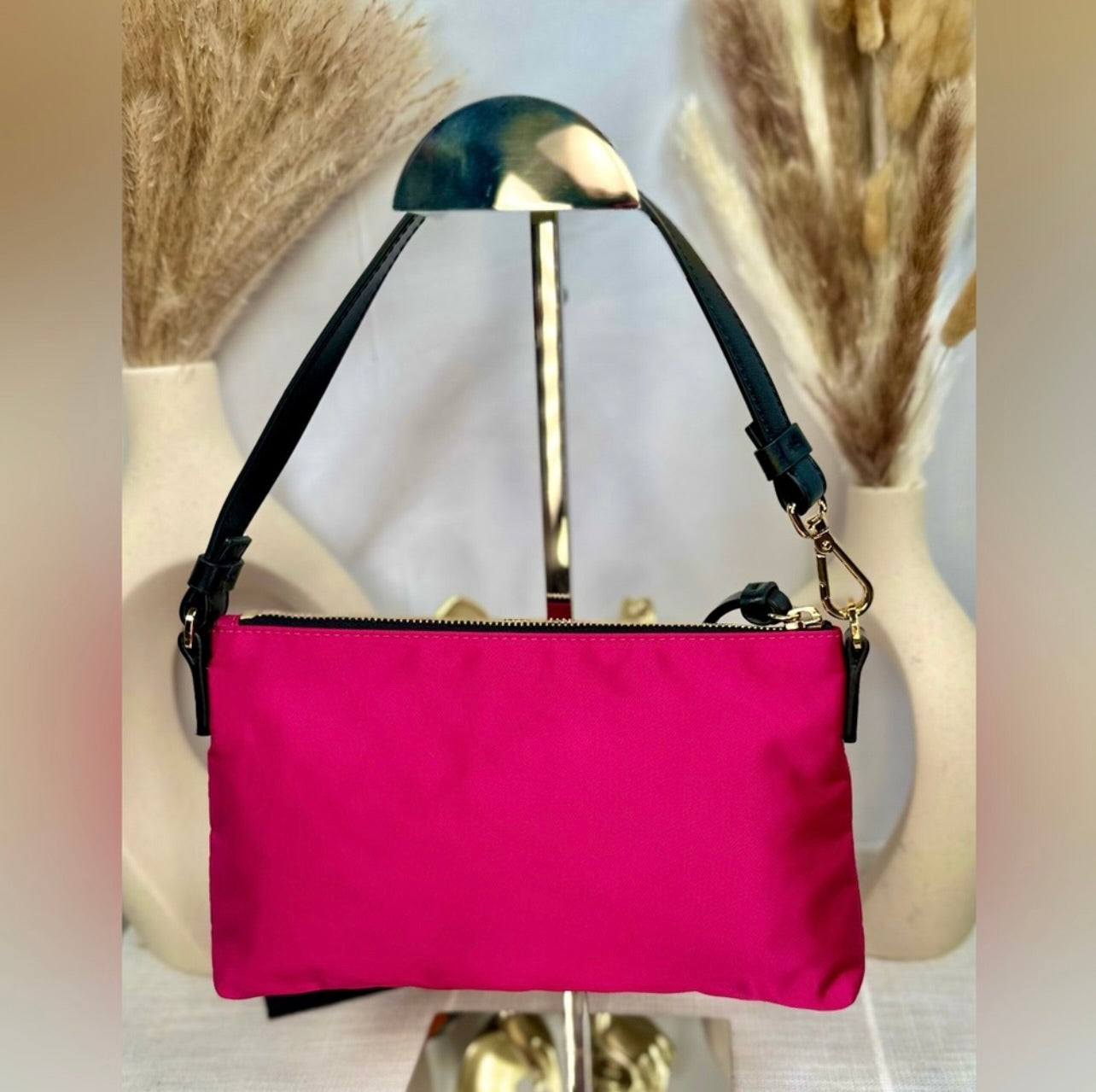 New Versace Hot Pink Flamingo Satin Nylon Pouchette Bag