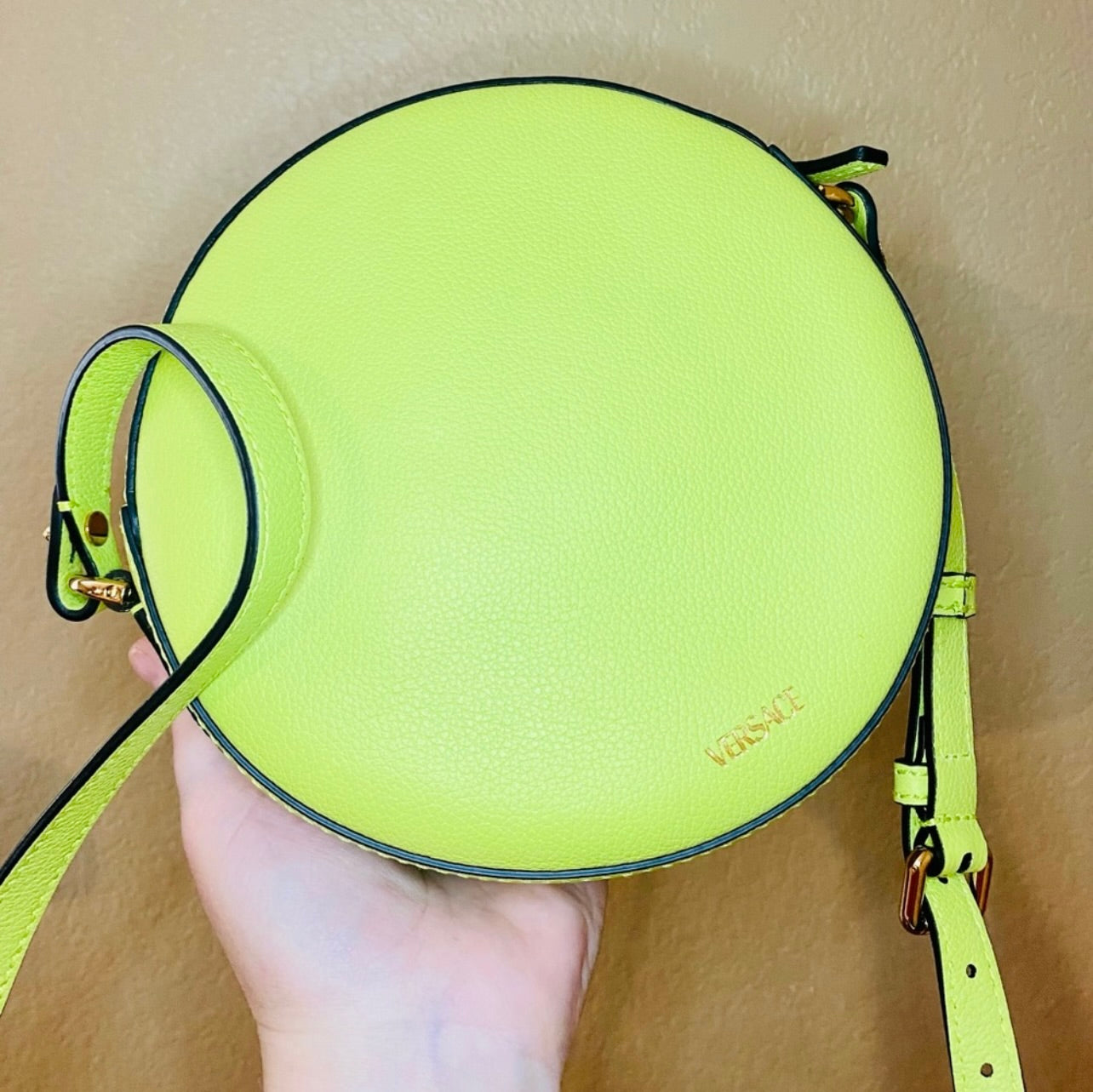 New Versace La Medusa Citron/Green Leather Disco Round Crossbody Bag
