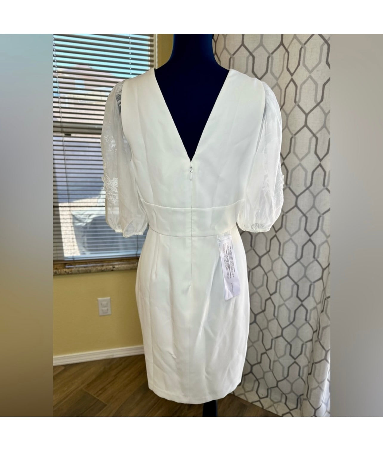 New BCBGMaxAzria Off White Embroidered Sleeve Evening Dress