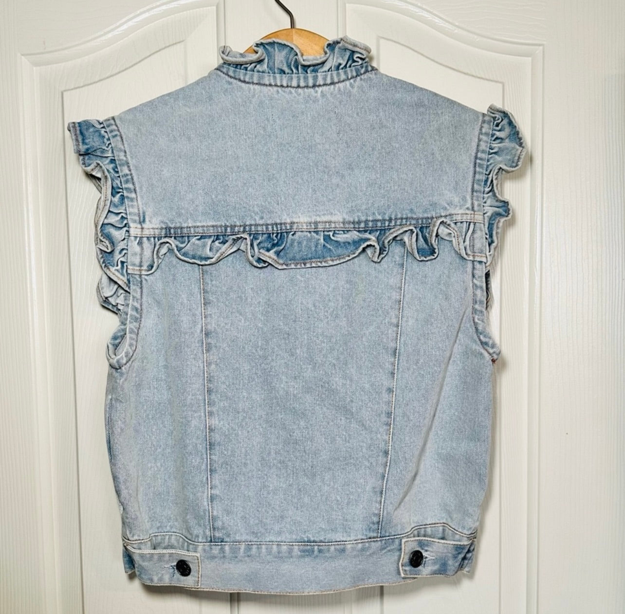 New Magali Pascal Charly Denim Ruffle Vest Jacket