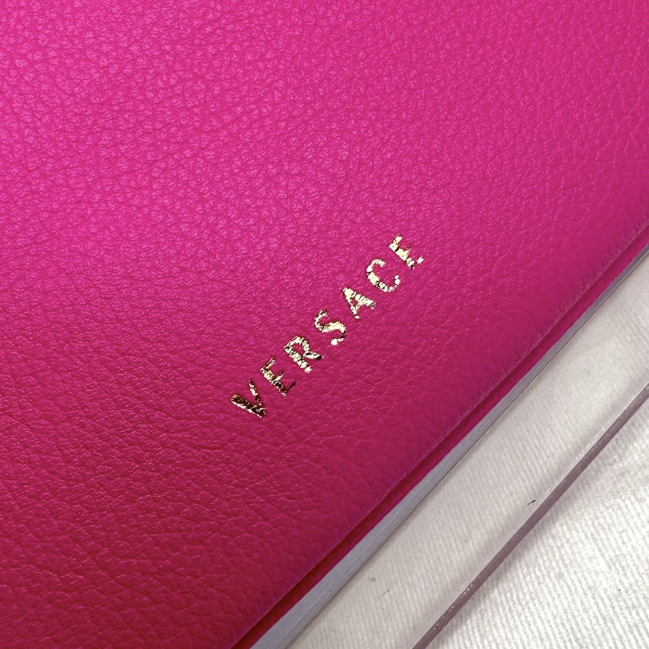 New Versace Double Zip La Medusa Pink Italian Leather Wristlet Pouch
