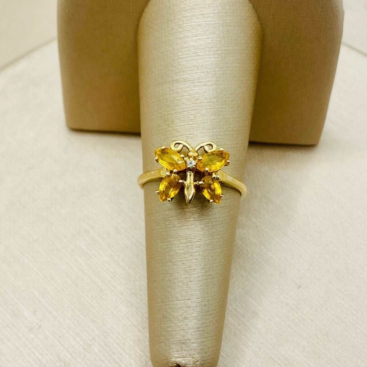 Gold Natural Citrine & Diamond Butterfly Ring