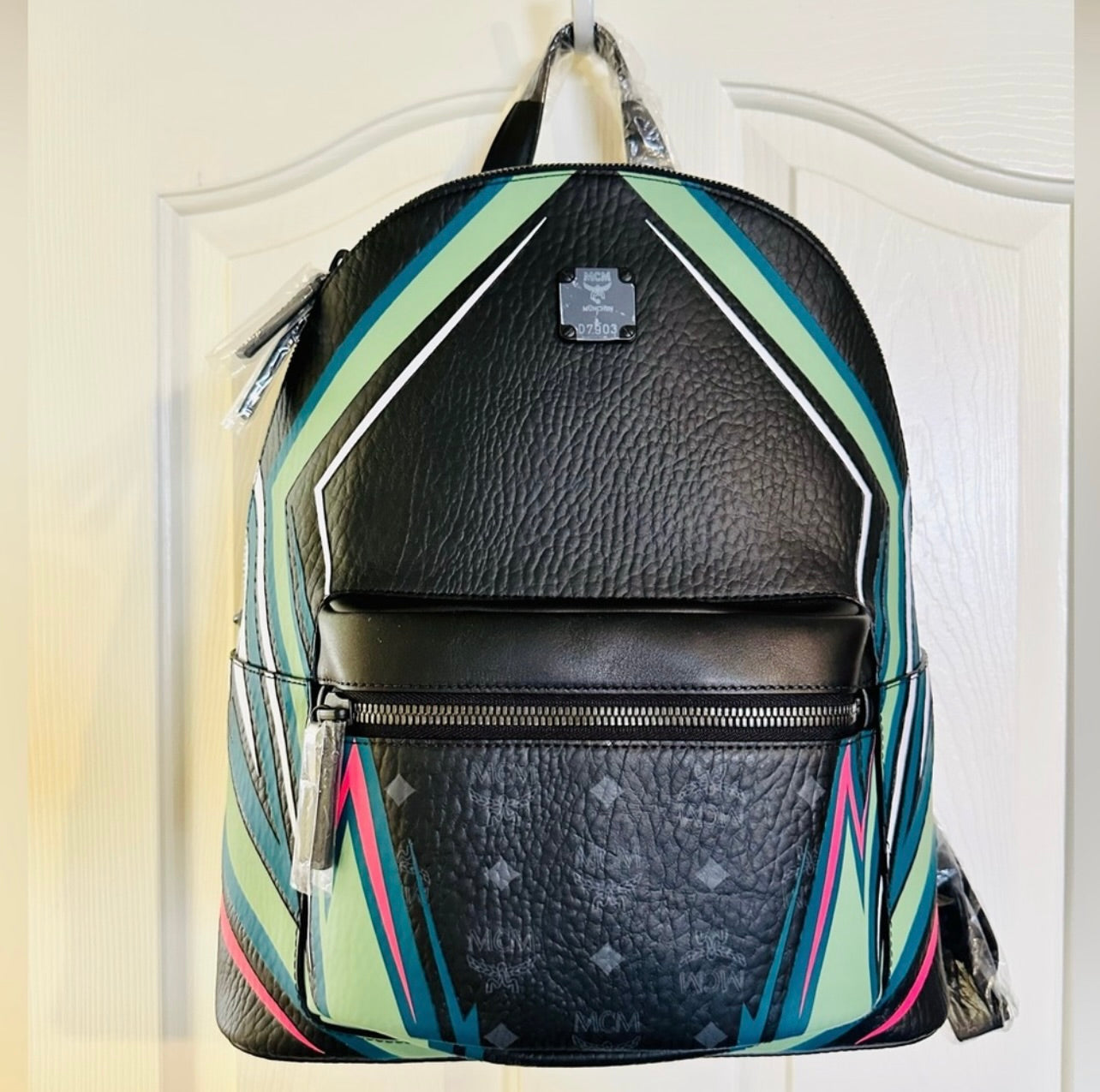 NWT! Unisex MCM Medium Leather & Canvas Stark Graphic-Print Backpack