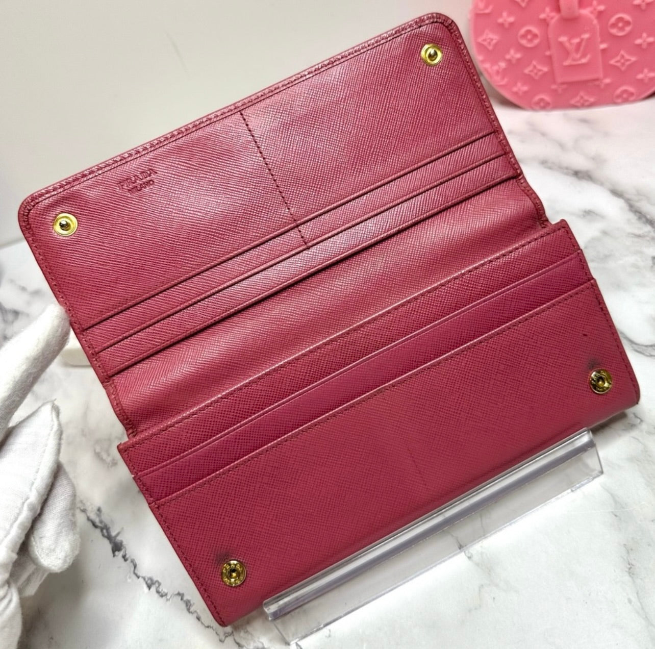 Prada Large Rose Bruyère Saffiano Leather Wallet