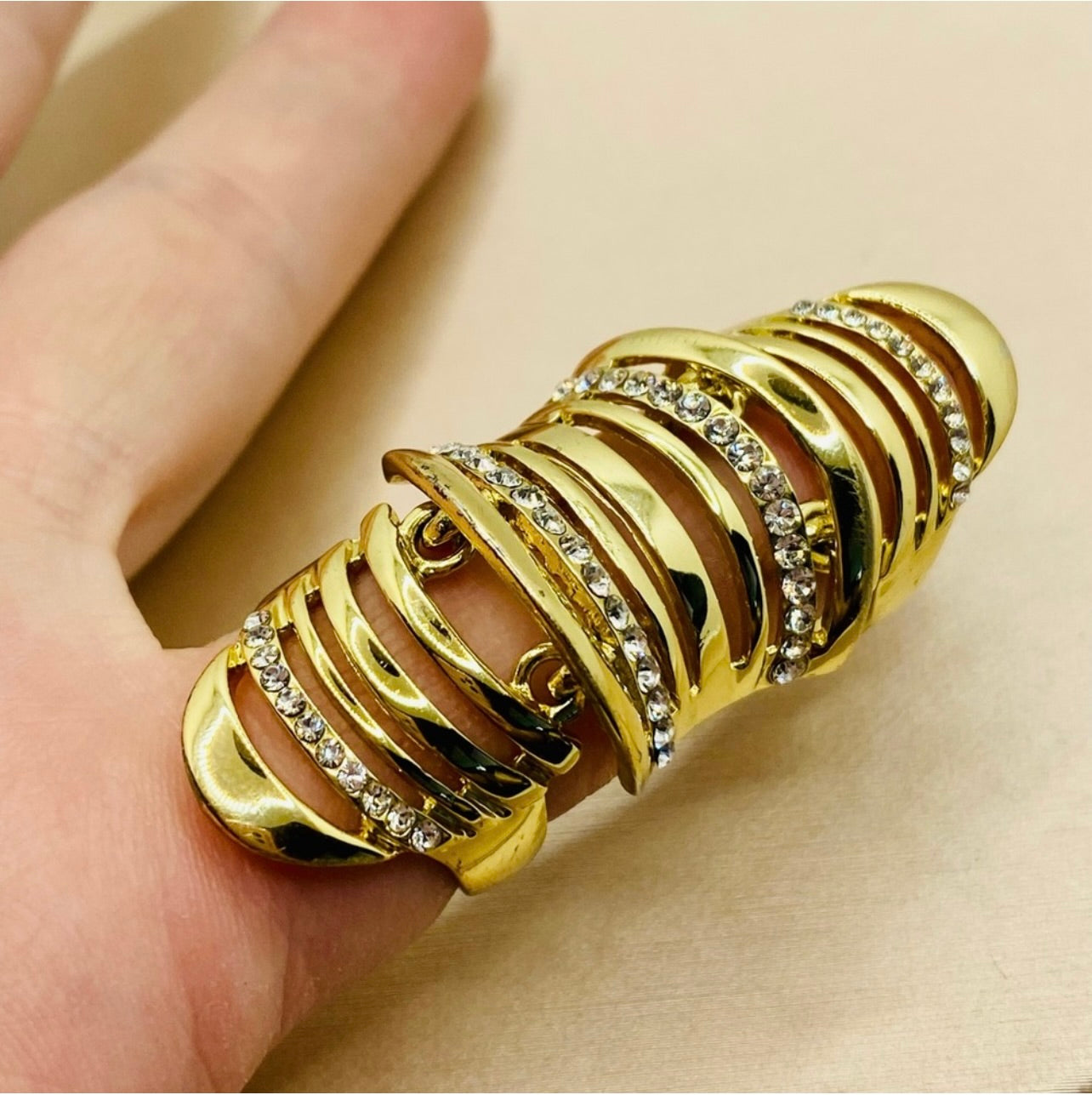 Fashion Yellow Gold Plated CZ Knuckle Finger Ring