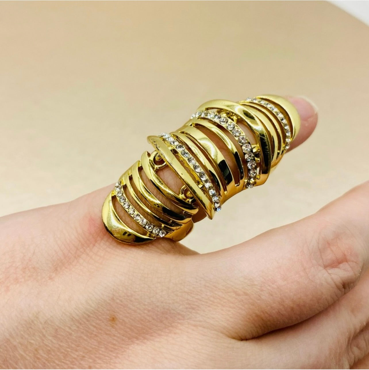 Fashion Yellow Gold Plated CZ Knuckle Finger Ring