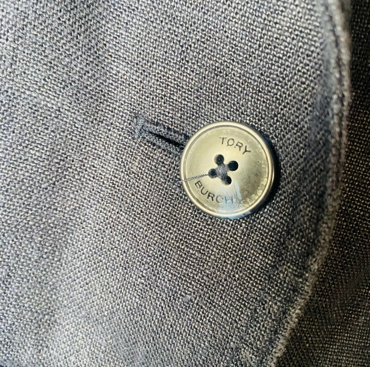 Tory Burch Indigo Navy Blue Button-Front Sleeveless Linen Shift Dress