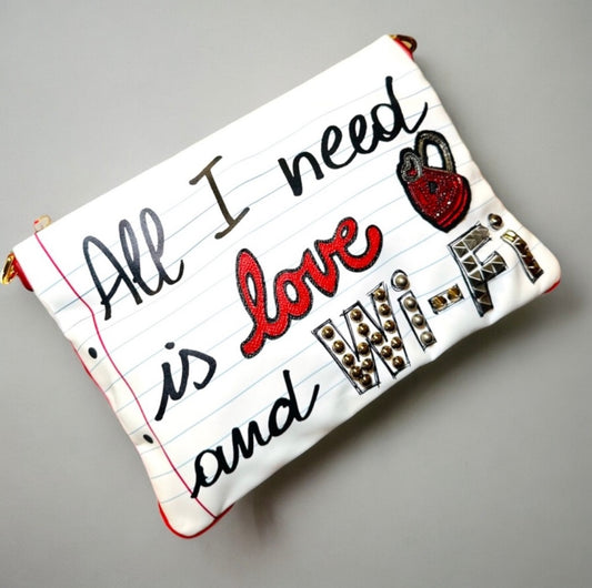 New Dolce & Gabbana Cleo 'All I Need is Love & Wi-Fi' Wristlet / Shoulder Bag