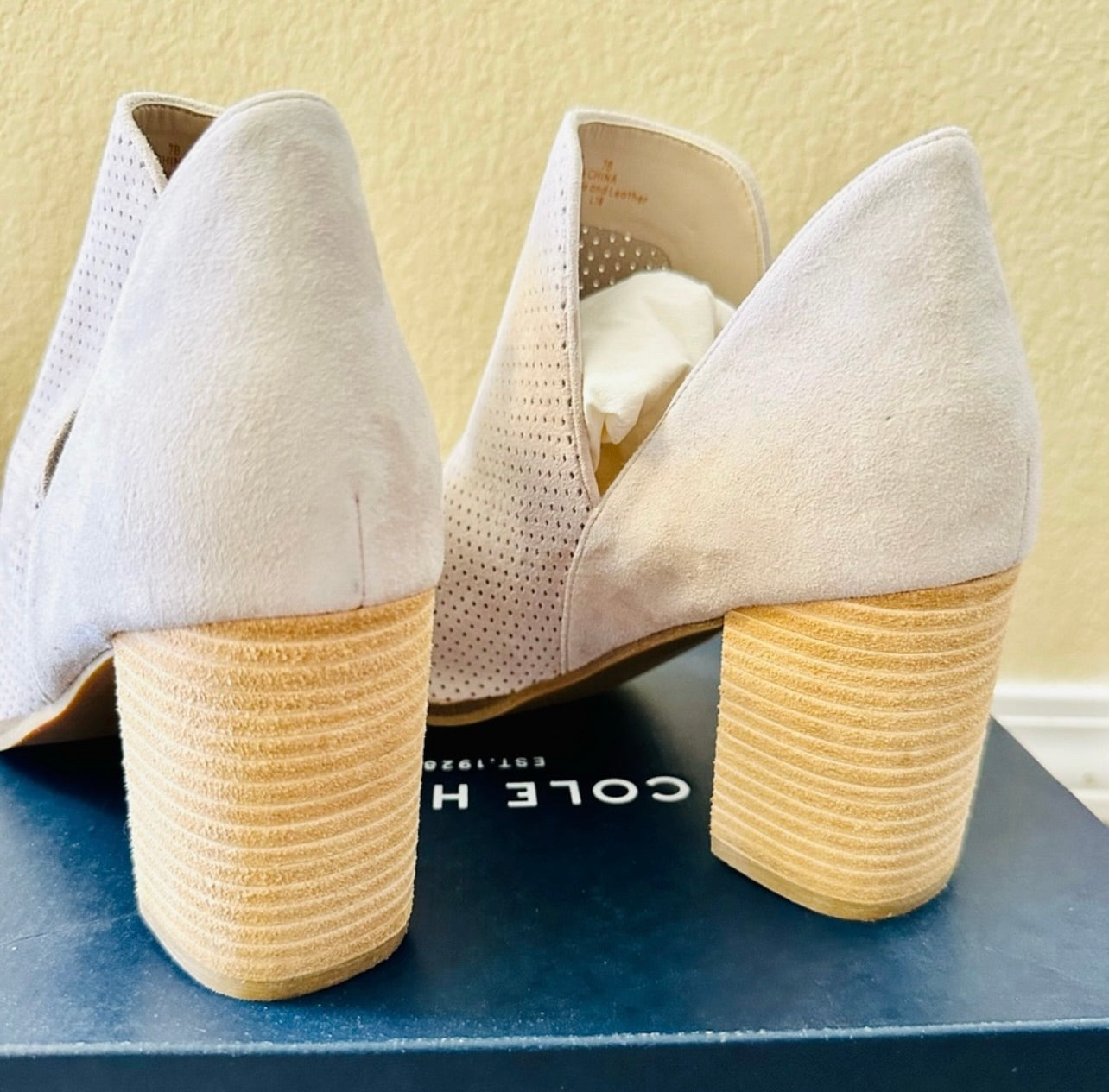 New Cole Haan Suede Shiloh Open Toe Booties