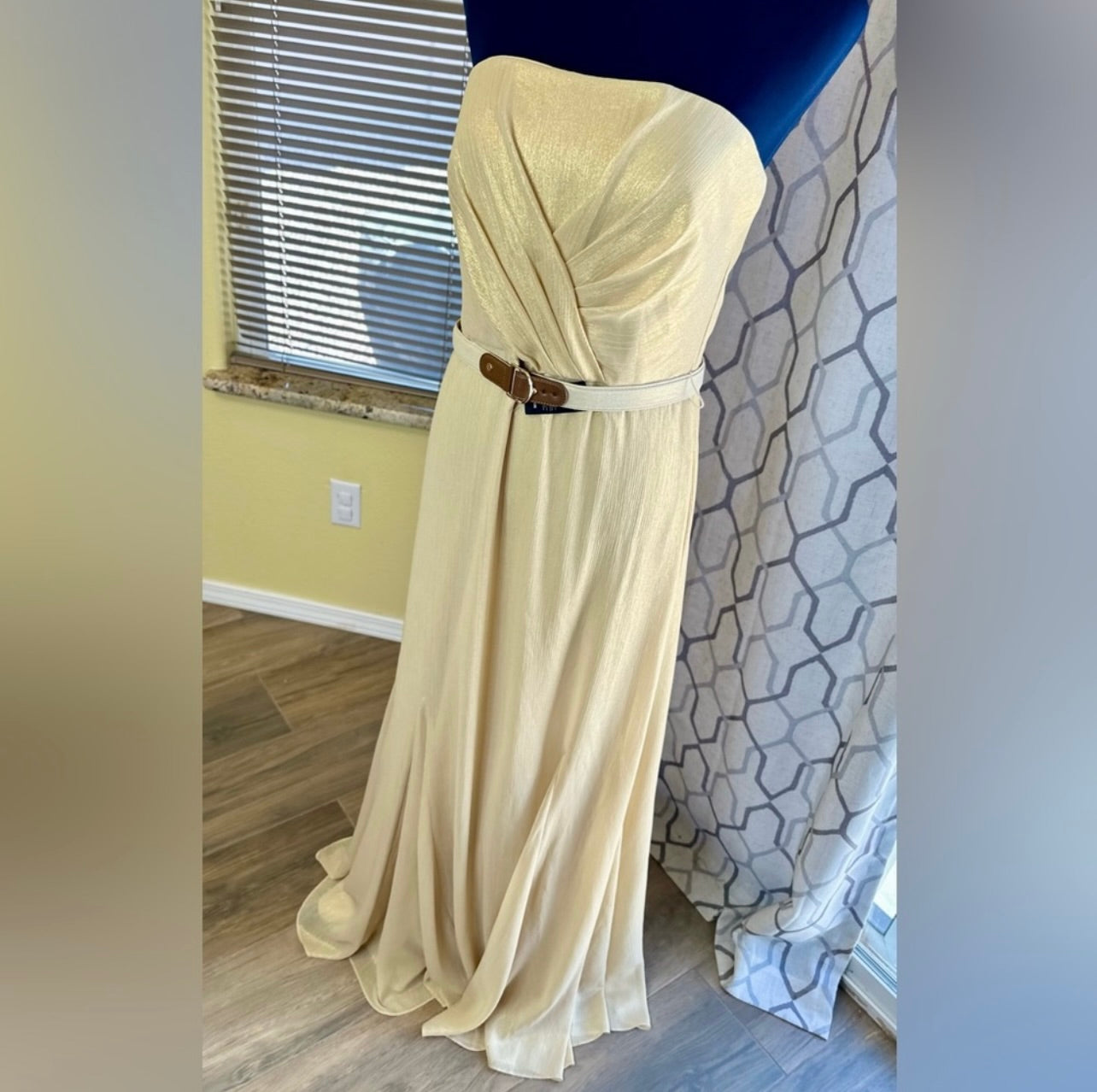 New LAUREN RALPH LAUREN Gold Shimmer Strapless Evening Dress Gown