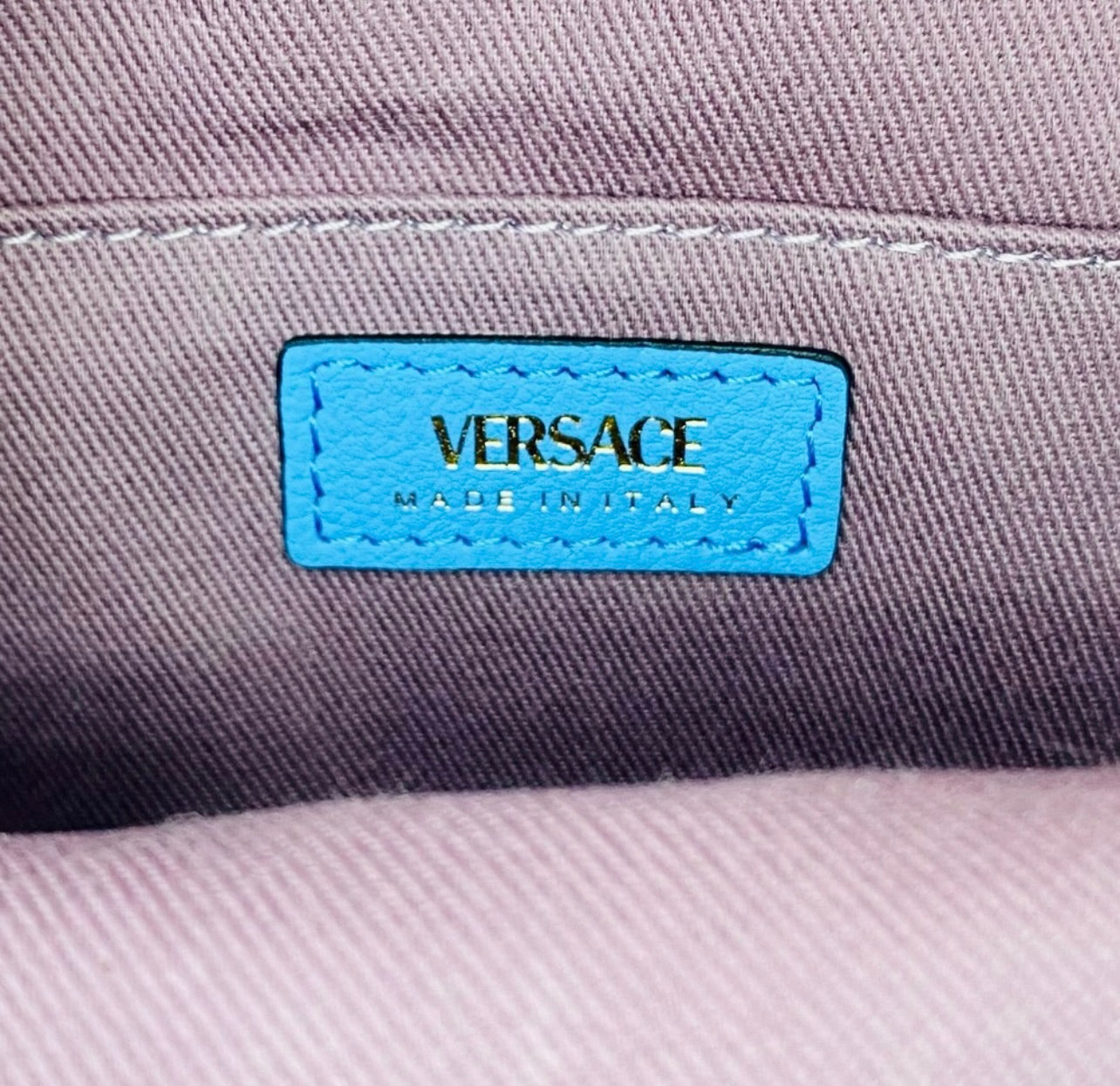 New Versace La Medusa Blue/Cerulean Leather Disco Round Crossbody Bag