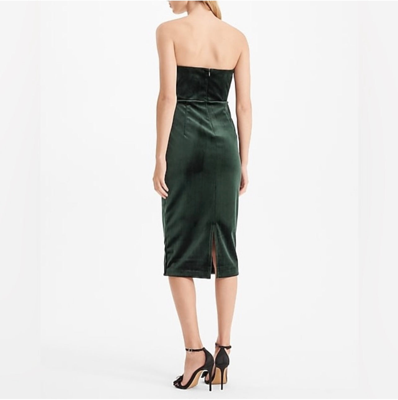 New Express Emerald Green Velvet Sweetheart Neckline Strapless Midi Sheath Dress