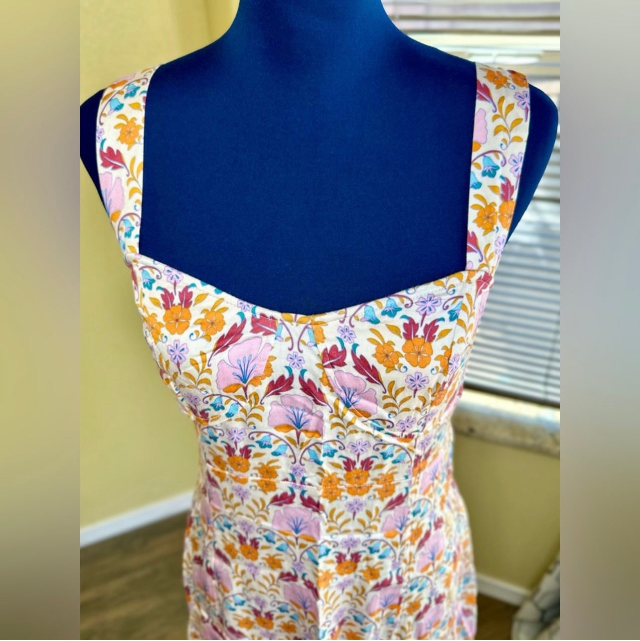 New Free People Ivory Floral Print Sasha Sweetheart-Neck Mini Dress