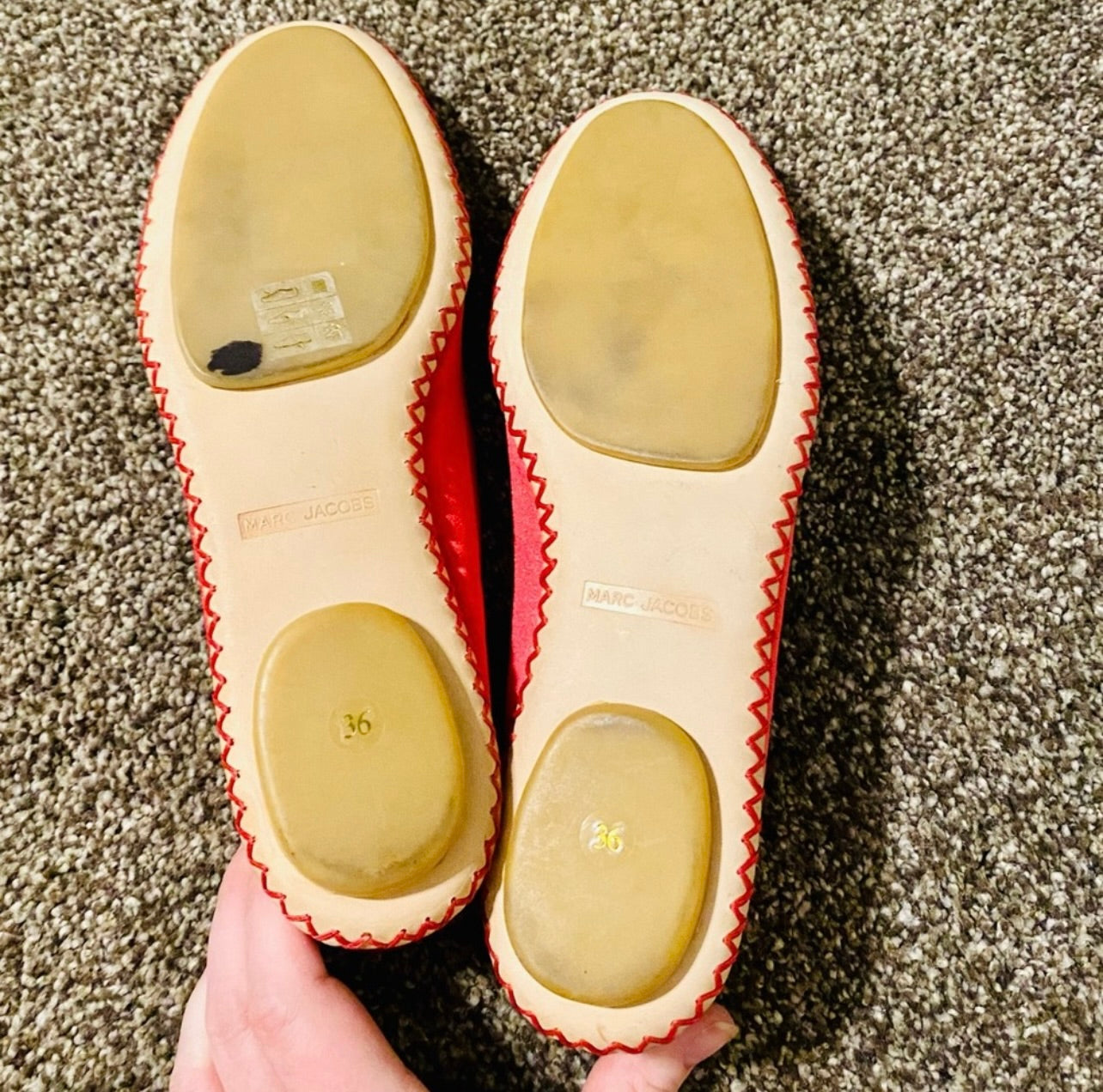 Marc Jacobs Vintage Satin & Leather Red Ballet Flats w/ Bow Accent