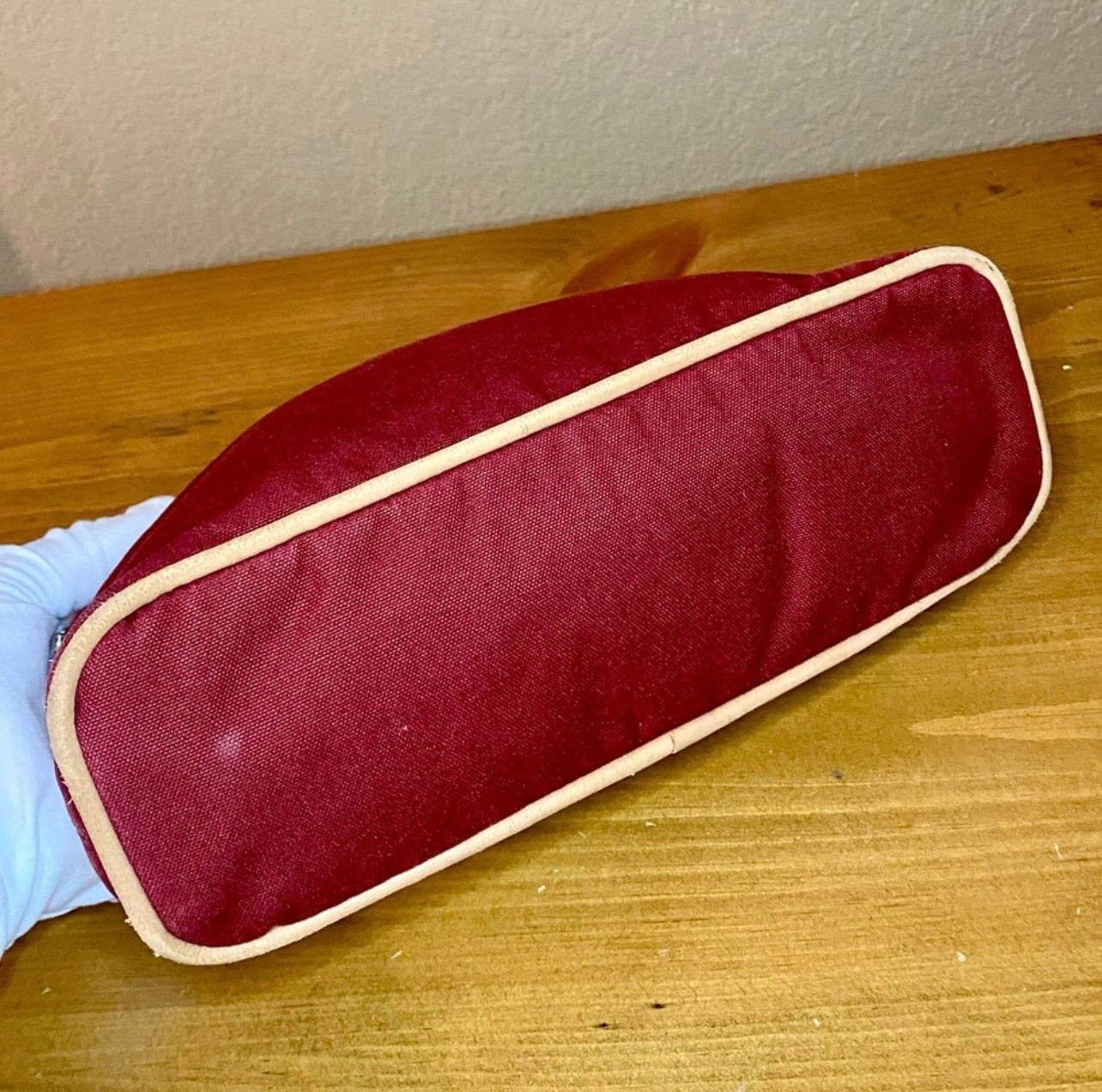 Vintage HERMES Brink Red Canvas & Leather Bolide Cosmetic Pouch Purse MM