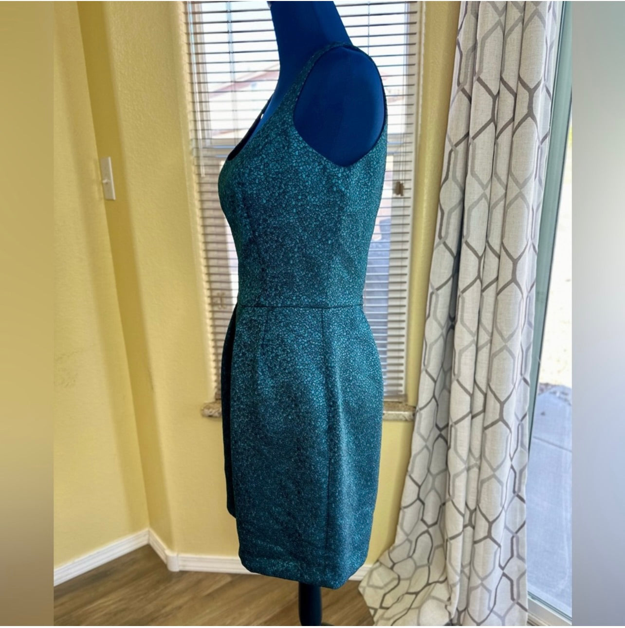 New Amanda Uprichard Teal Blue Metallic Brocade Sleeveless Mini Dress