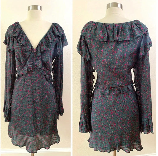FREE PEOPLE Green Floral Print Sweetest Thing Ruffled Mini Dress
