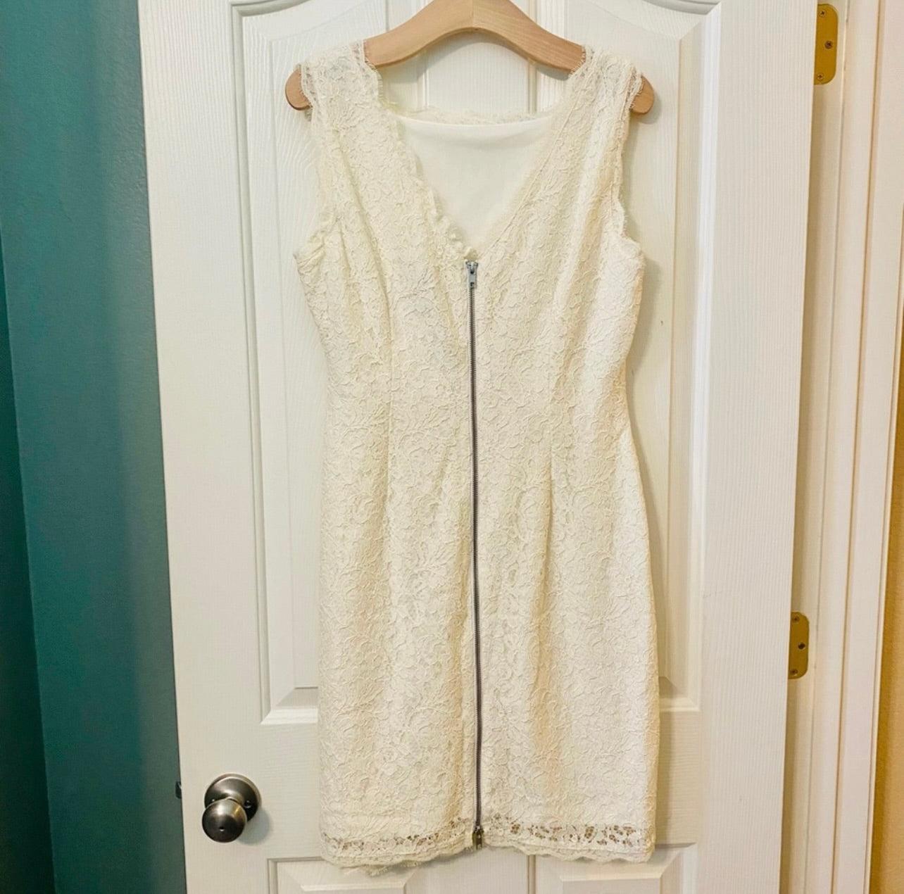 Cache Womens Ivory Floral Lace Sleeveless Sheath Dress