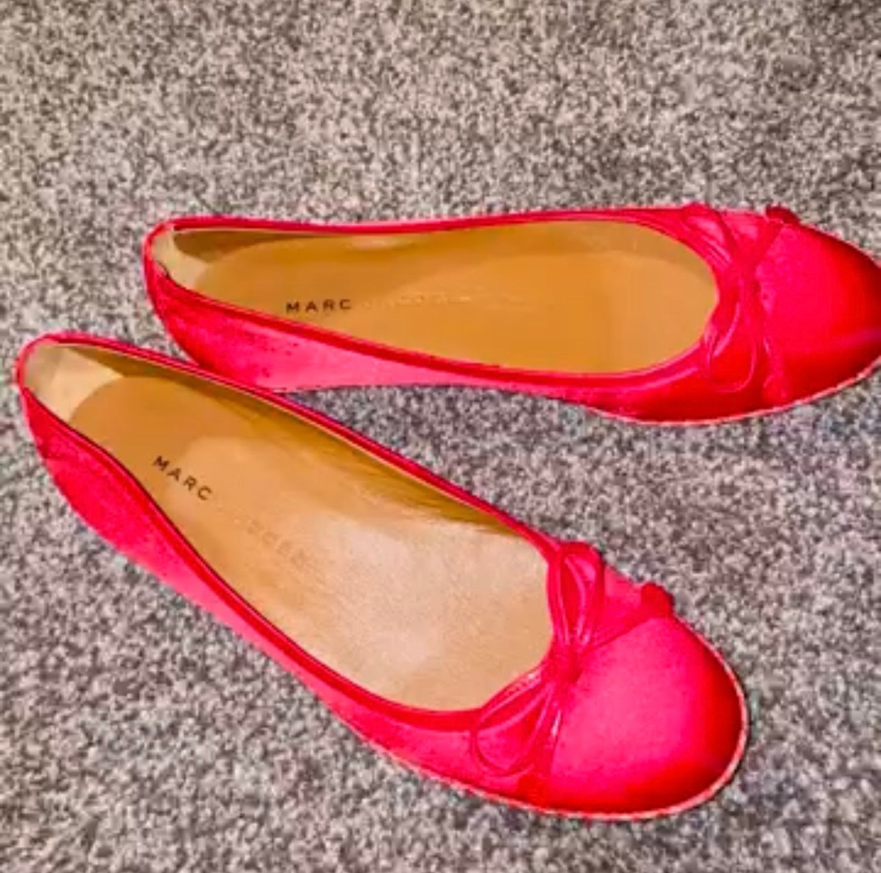 Marc Jacobs Vintage Satin & Leather Red Ballet Flats w/ Bow Accent
