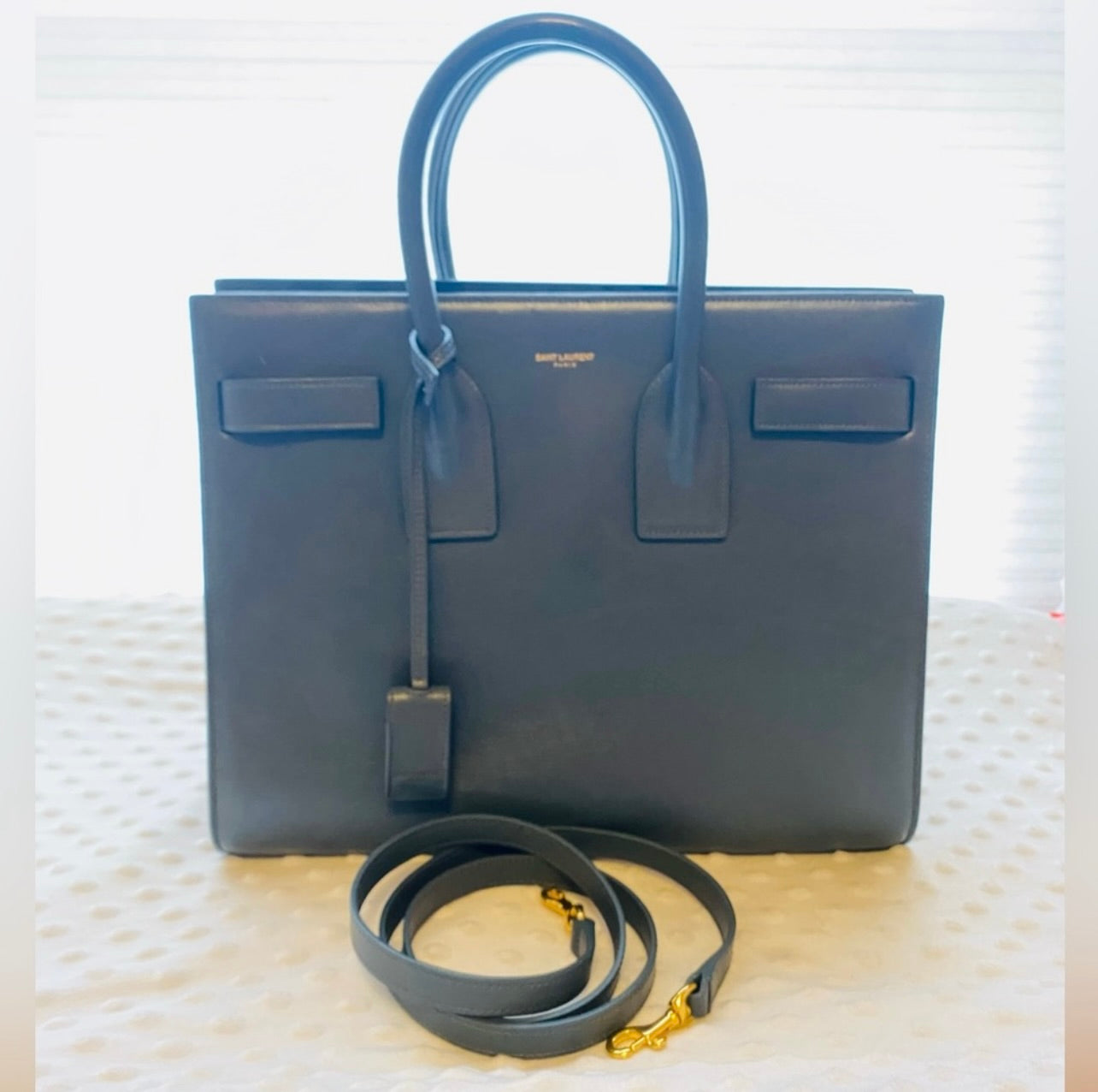YSL Saint Laurent Sac de Jour Blue/Gray Leather Bag