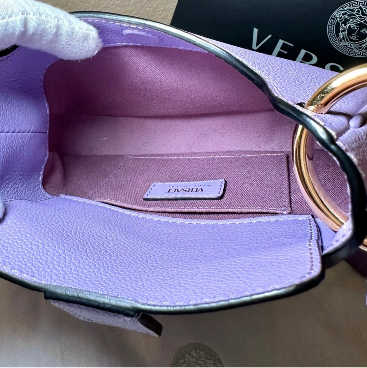 EUC Versace La Medusa Lilac Pebbled Leather Mini Hobo Bag