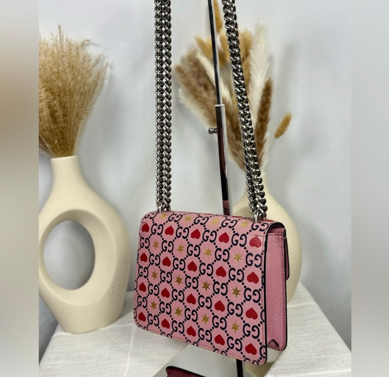 GUCCI Pink Calfskin Leather Valentine's Day Exclusive Dionysus Shoulder Bag