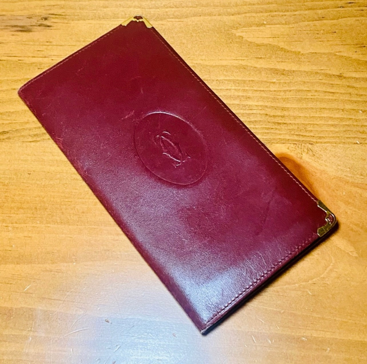 Unisex Must De Cartier Vintage Bordeaux Leather Long Bifold Wallet