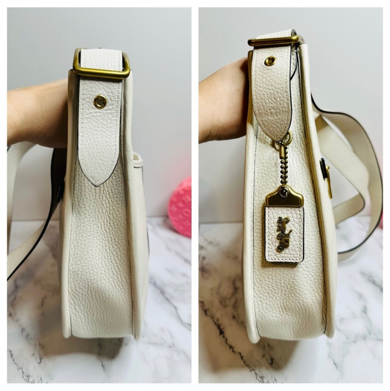 Coach Chalk Glovetanned Pebble Leather Emery Varsity Strip Crossbody Bag