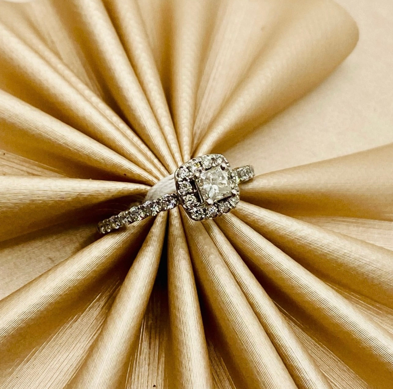 14k White Gold Halo Princess Cut Diamond Engagement Ring