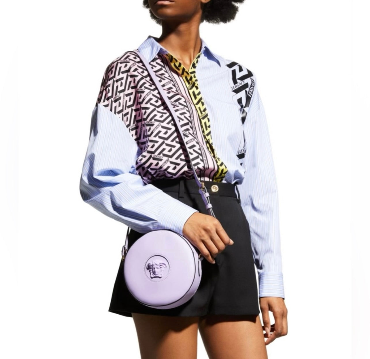 New Versace La Medusa Lilac/Purple Leather Disco Round Crossbody Bag