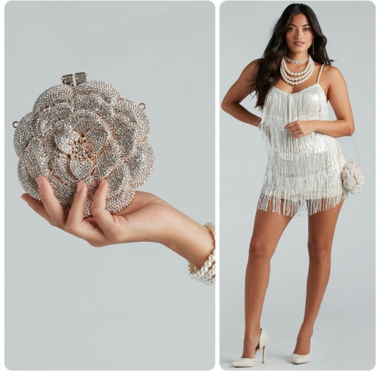 New Windsor Divine Luxury Rhinestone Rose Minaudiere Bag