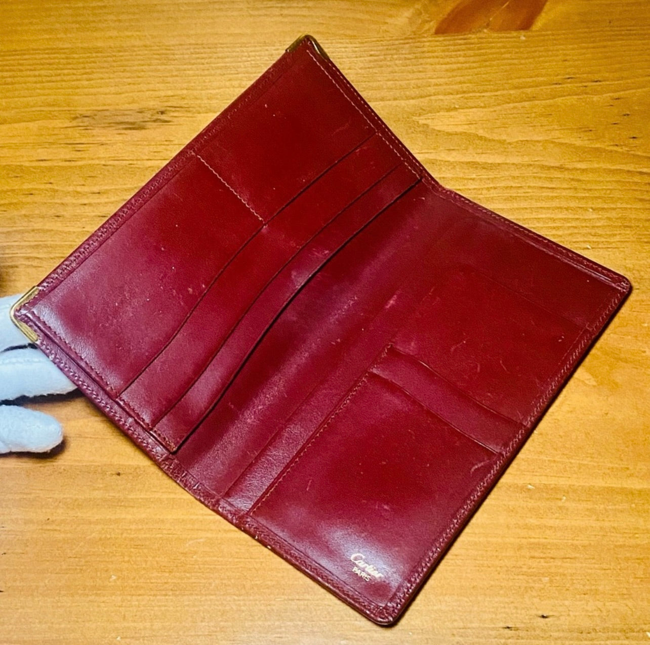 Unisex Must De Cartier Vintage Bordeaux Leather Long Bifold Wallet