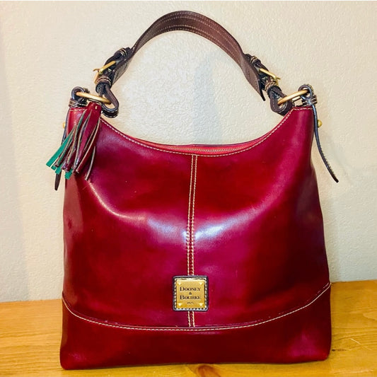 Rare Vintage Dooney & Bourke Large Deep Burgundy Leather Hobo Bag