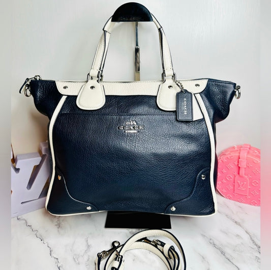 Coach Midnight Navy Blue & Chalk Spectator Leather Mickie Satchel