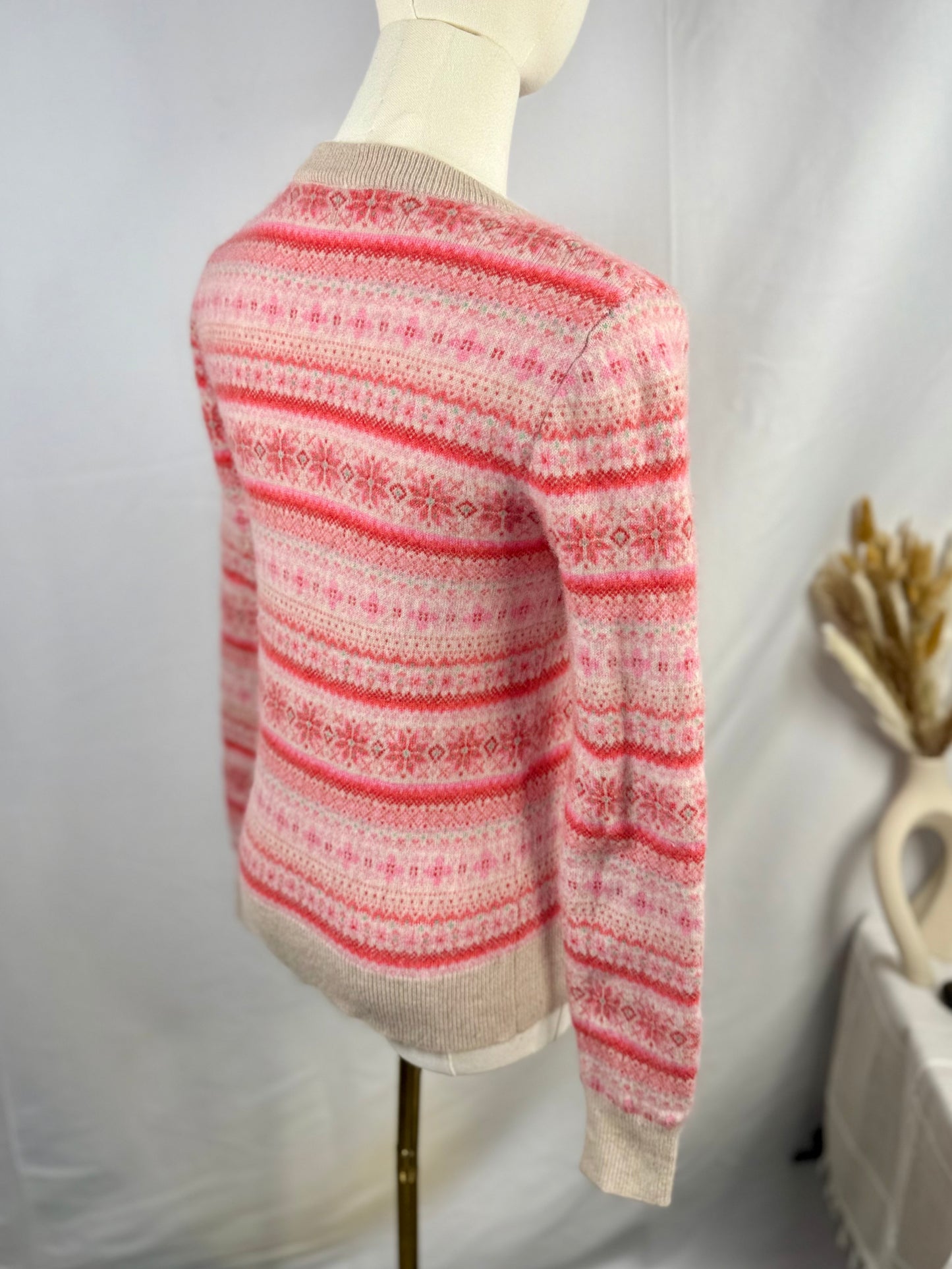 EUC White + Warren Cashmere Fair Isle Crewneck Sweater