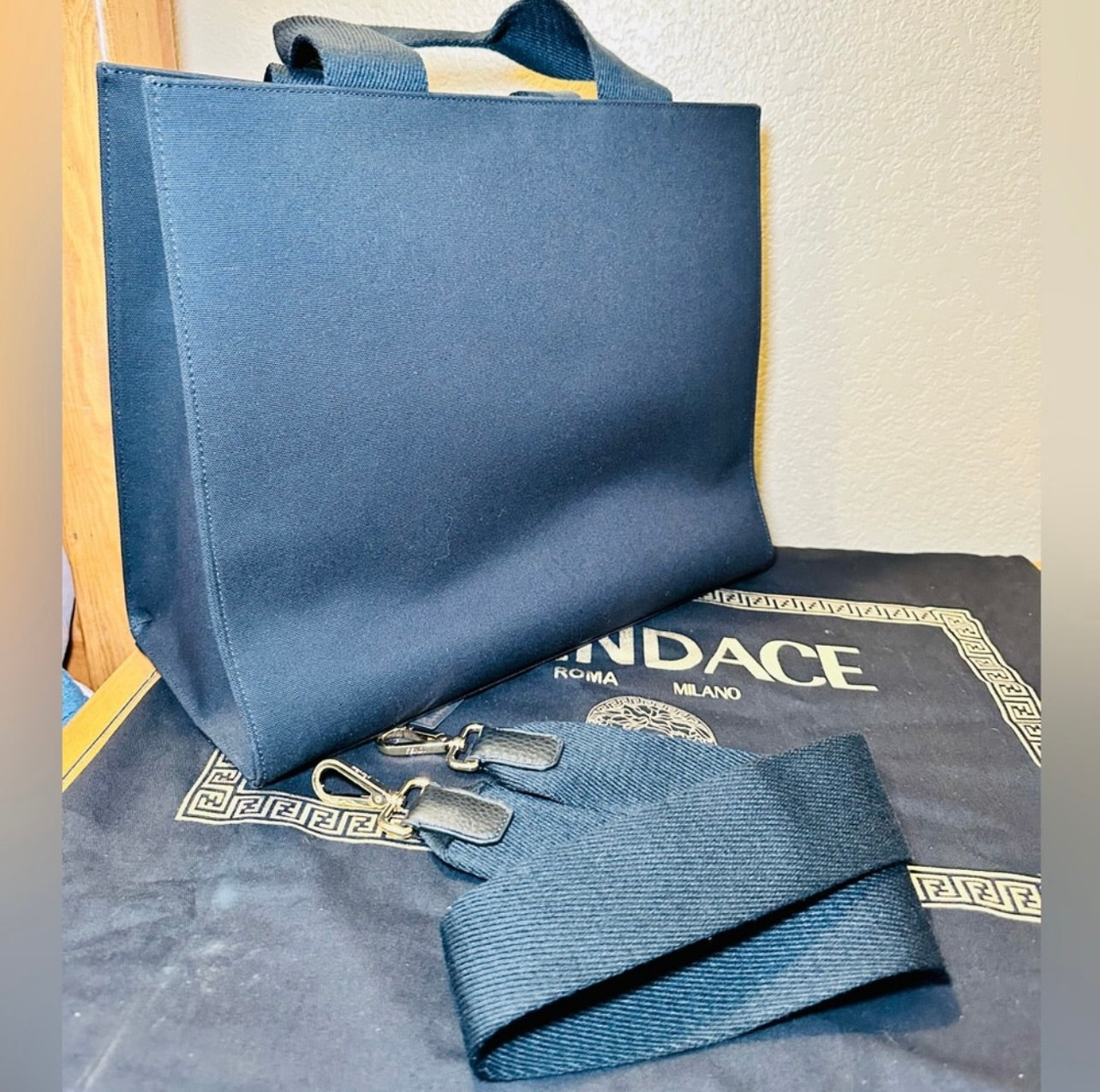 New Fendi x Versace Ltd. Ed. Black Canvas Fendace Logo Large Shopping Tote Bag