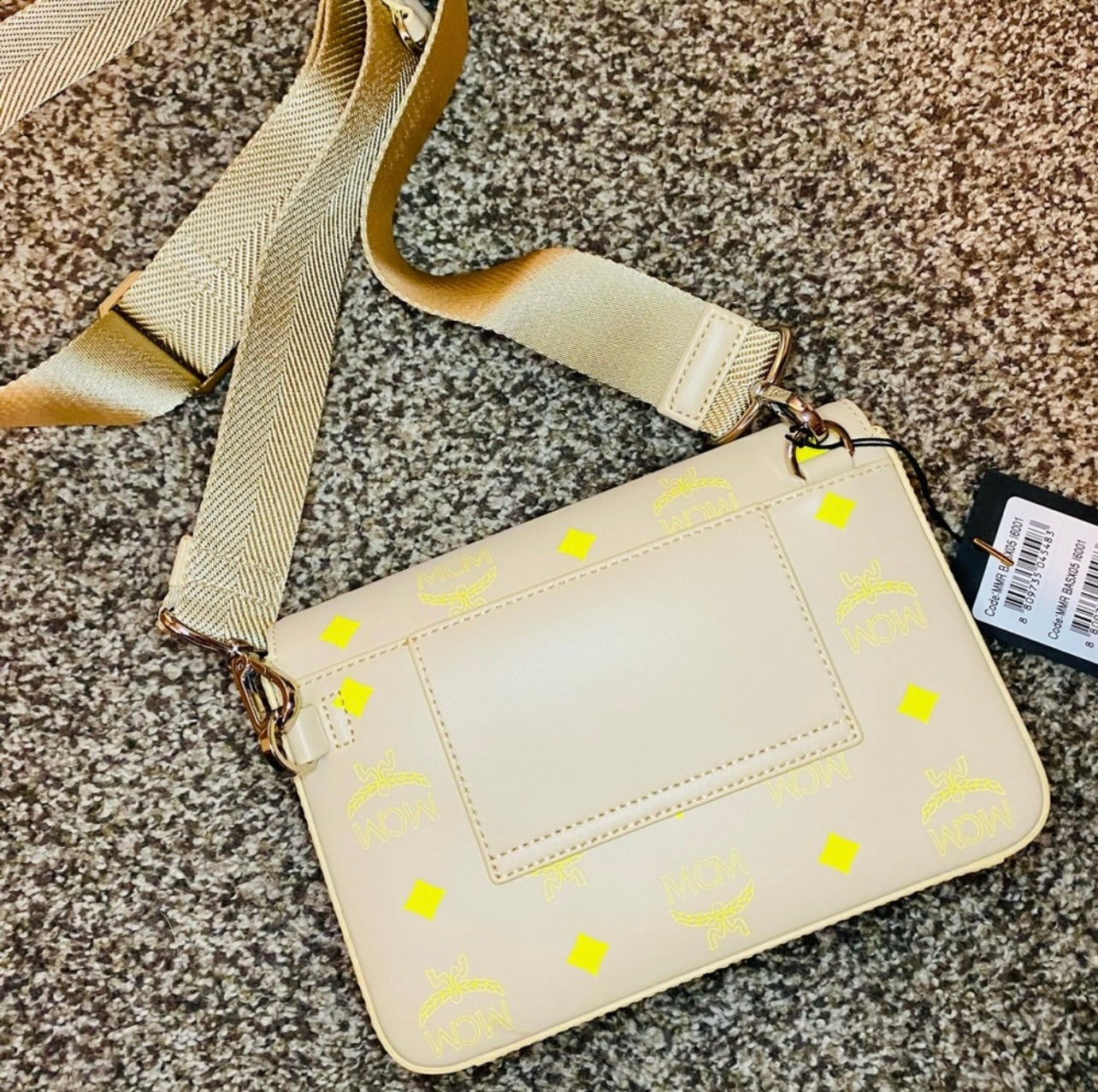New MCM Millie Croissant Yellow Small Color Splash Logo Leather Crossbody Bag