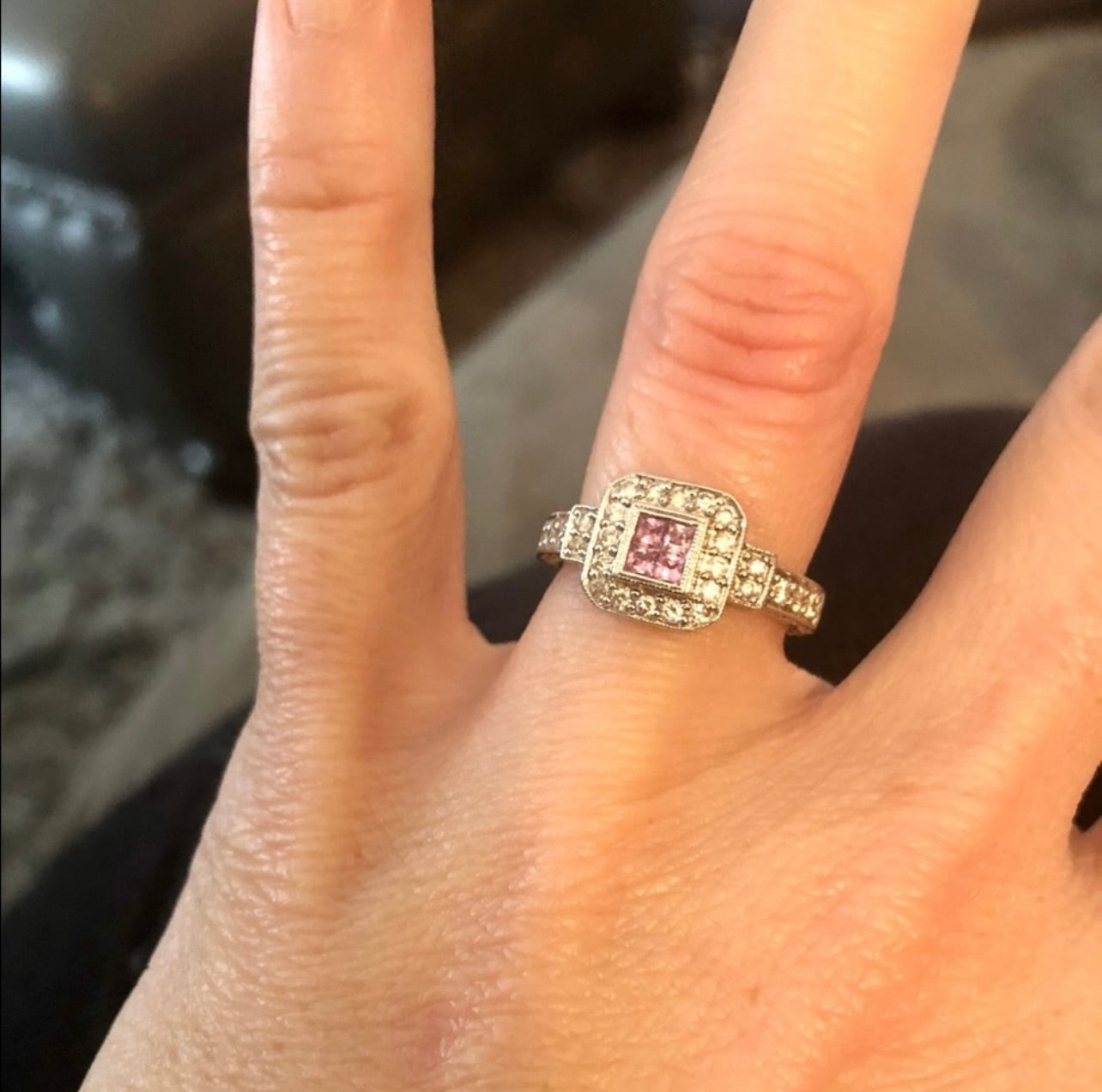 18k White Gold Pink Sapphire & Diamond Ring