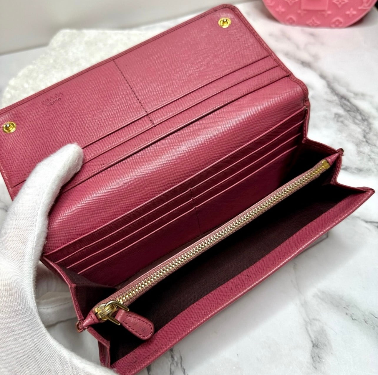 Prada Large Rose Bruyère Saffiano Leather Wallet