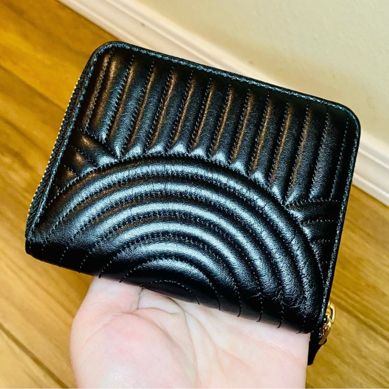 RARE Coach Deco Quilting Black Nappa Leather Small Zip Around Wallet - HTF