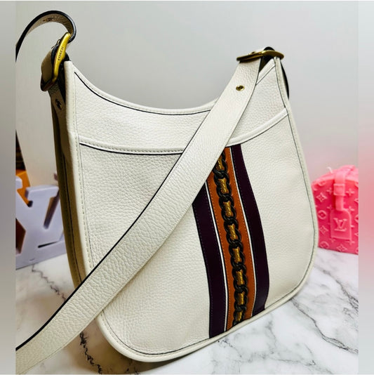 Coach Chalk Glovetanned Pebble Leather Emery Varsity Strip Crossbody Bag