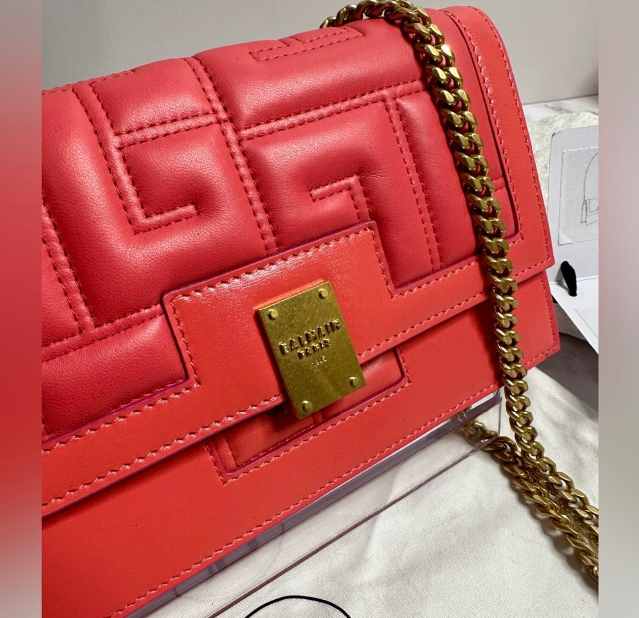 New Balmain Mini 1945 Rose Saumon Quilted Leather Bag