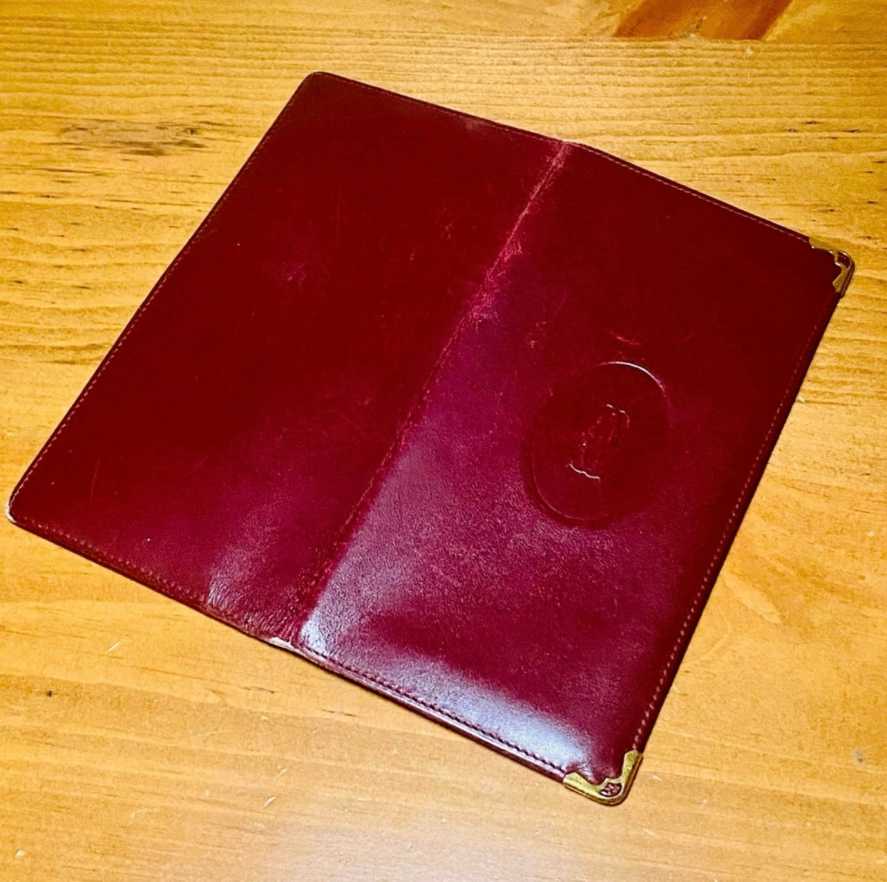 Unisex Must De Cartier Vintage Bordeaux Leather Long Bifold Wallet